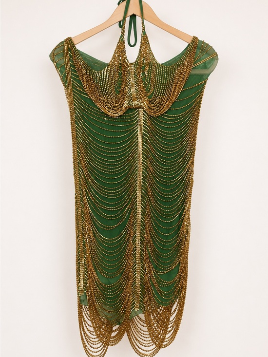 Mew Mews Dresses & Skirts - Cinzia Halterneck Diamond Chain Mesh Mini Dress In Green